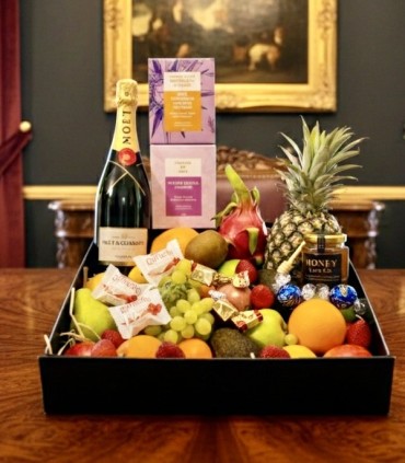 Golden Harvest Elegance with Moët Hamper | Luxury Fruit & Champagne Gift | Honey Luxe Co.